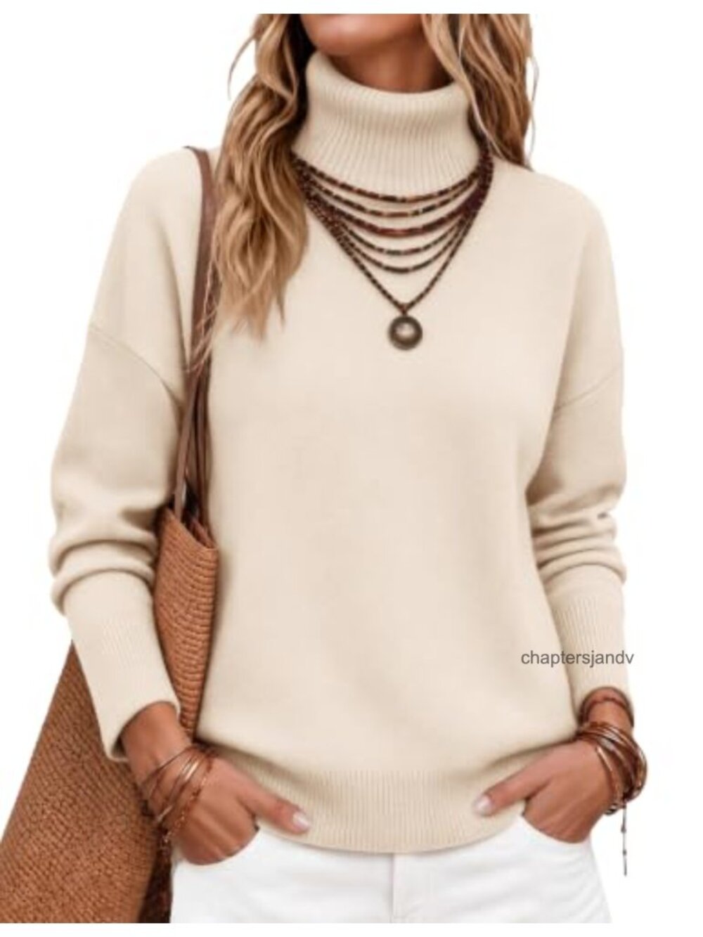 Women's Turtleneck Chunky Knit Oversized Pullover Sweater